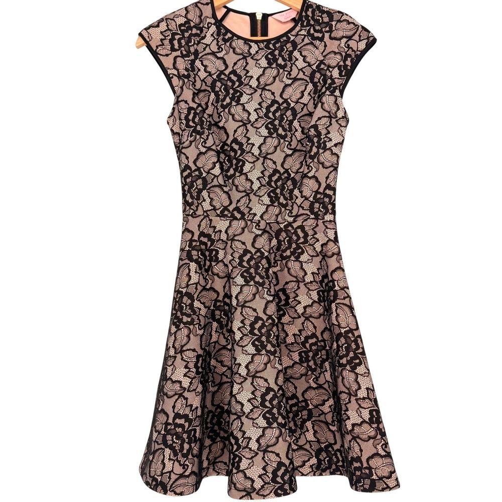 Ted Baker Black Lace Fit and Flare Dress Coquette Fit Flare Rose Gold Zip Luxury